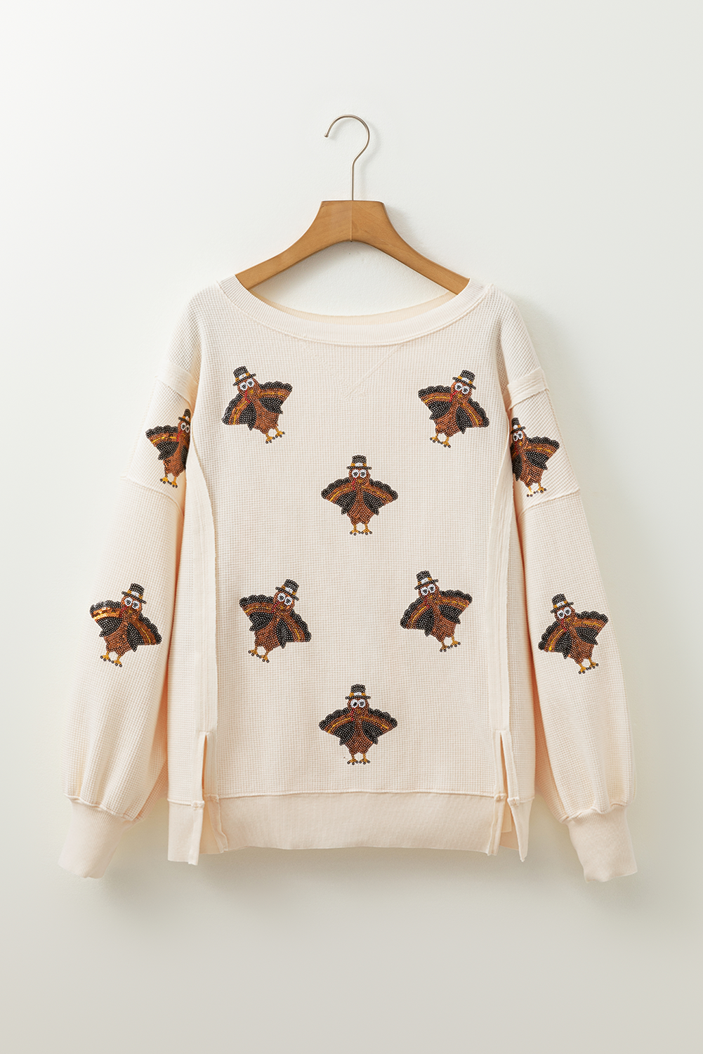 White Thanksgiving Turkey Waffle Oversized Knit Top - Image 7