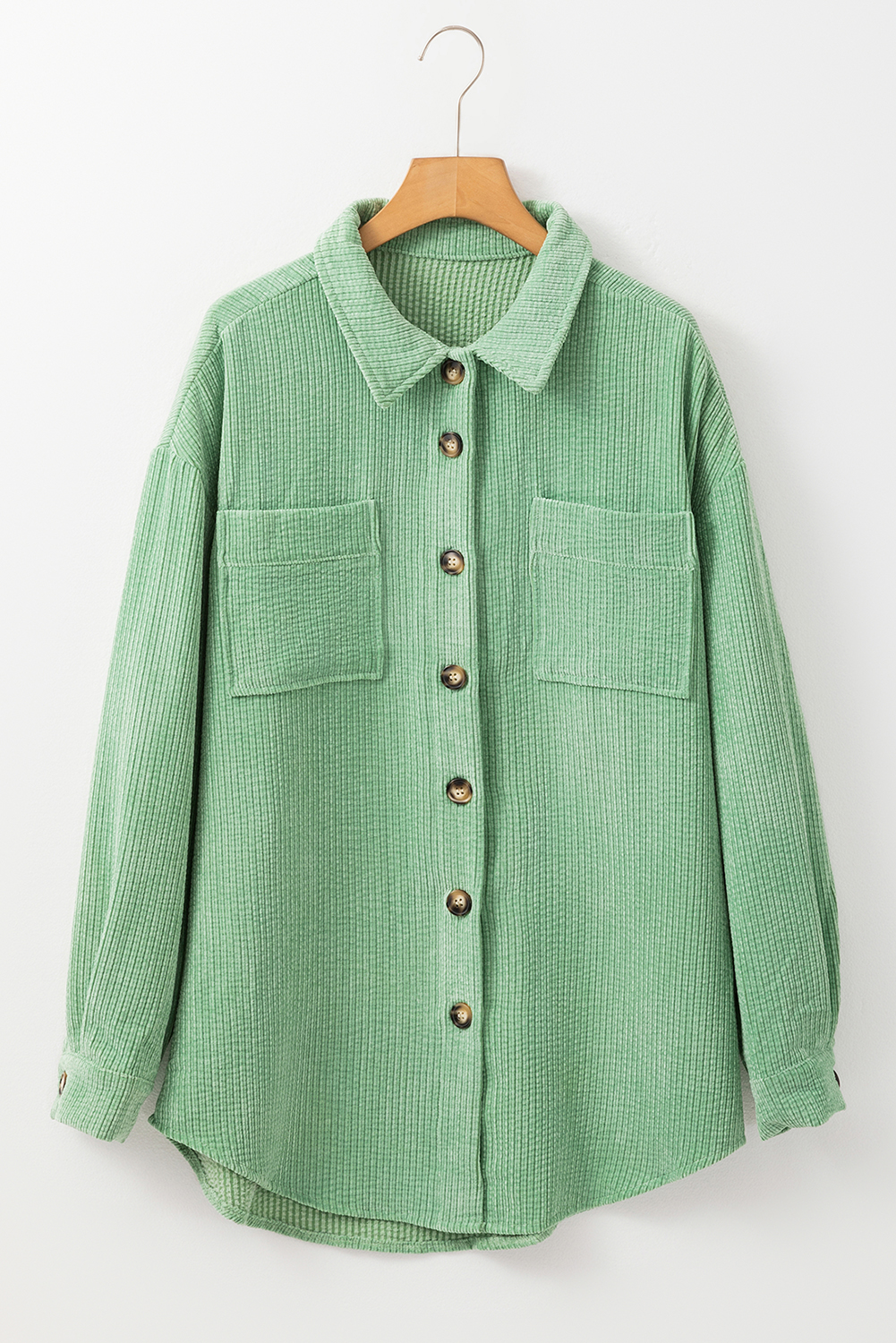 Mist Green Patched Pocket Button Up Corduroy Shacket - Image 8