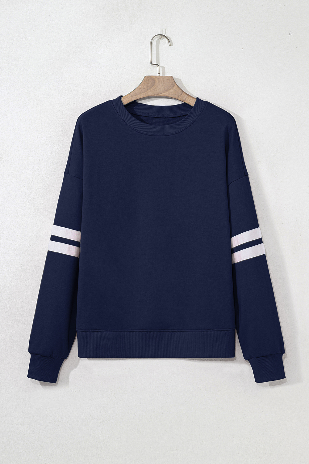 Navy Blue Varsity Striped Detail Drop Shoulder Oversized Sweatshirt - Image 7