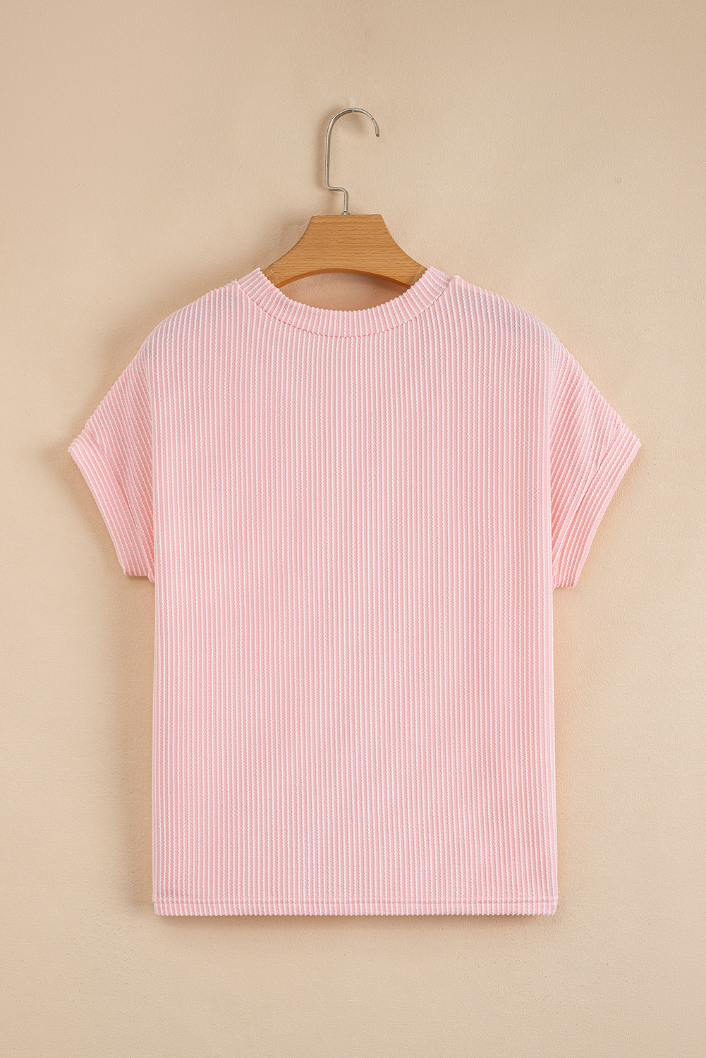 Pink Corded Knit Color Block Pocketed Crew Neck T Shirt - Image 7