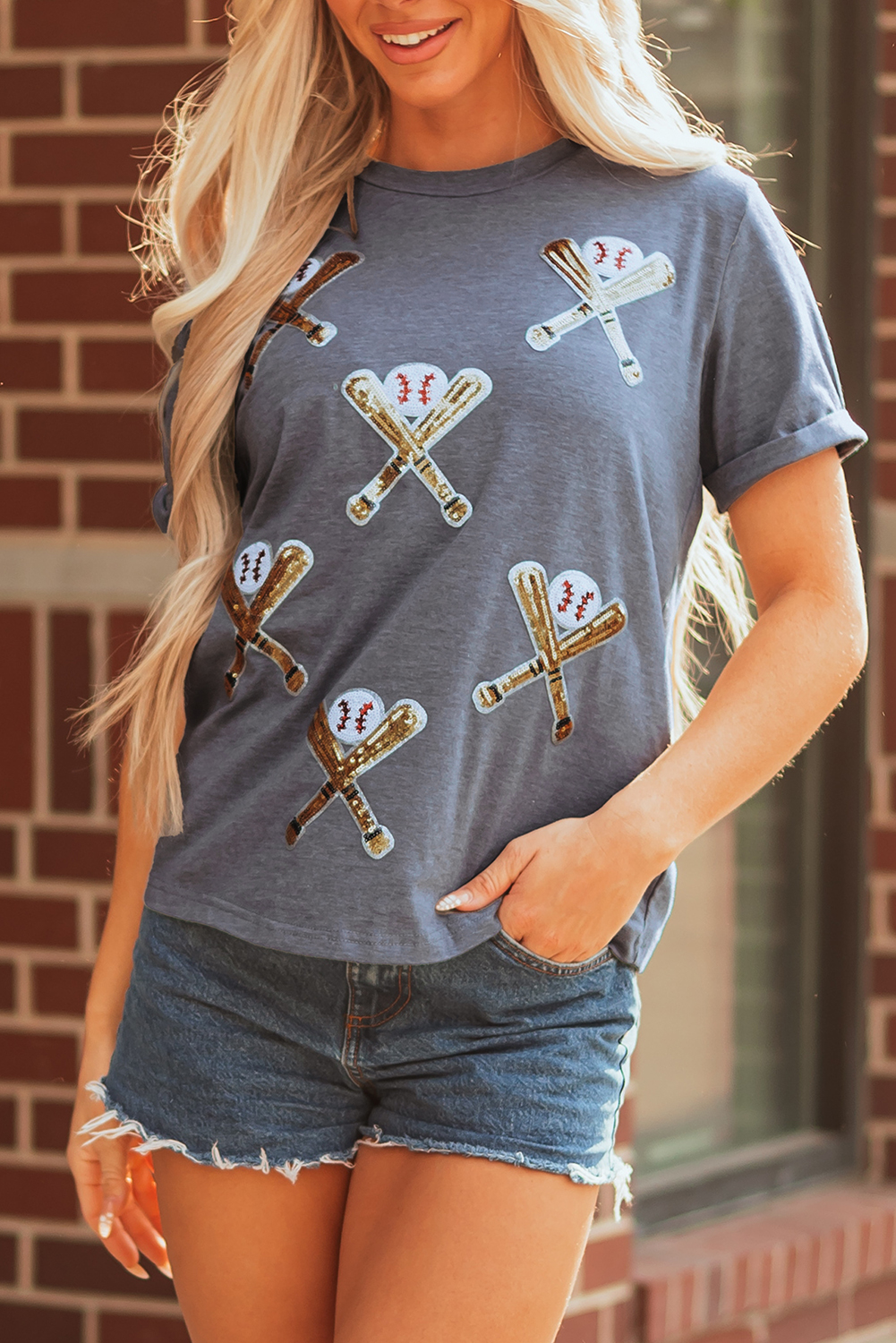 Gray Sequined Game Day Casual Tee - Image 8