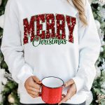 Beige MERRY Christmas Heat Transfer Printing Crewneck Pullover Sweatshirt