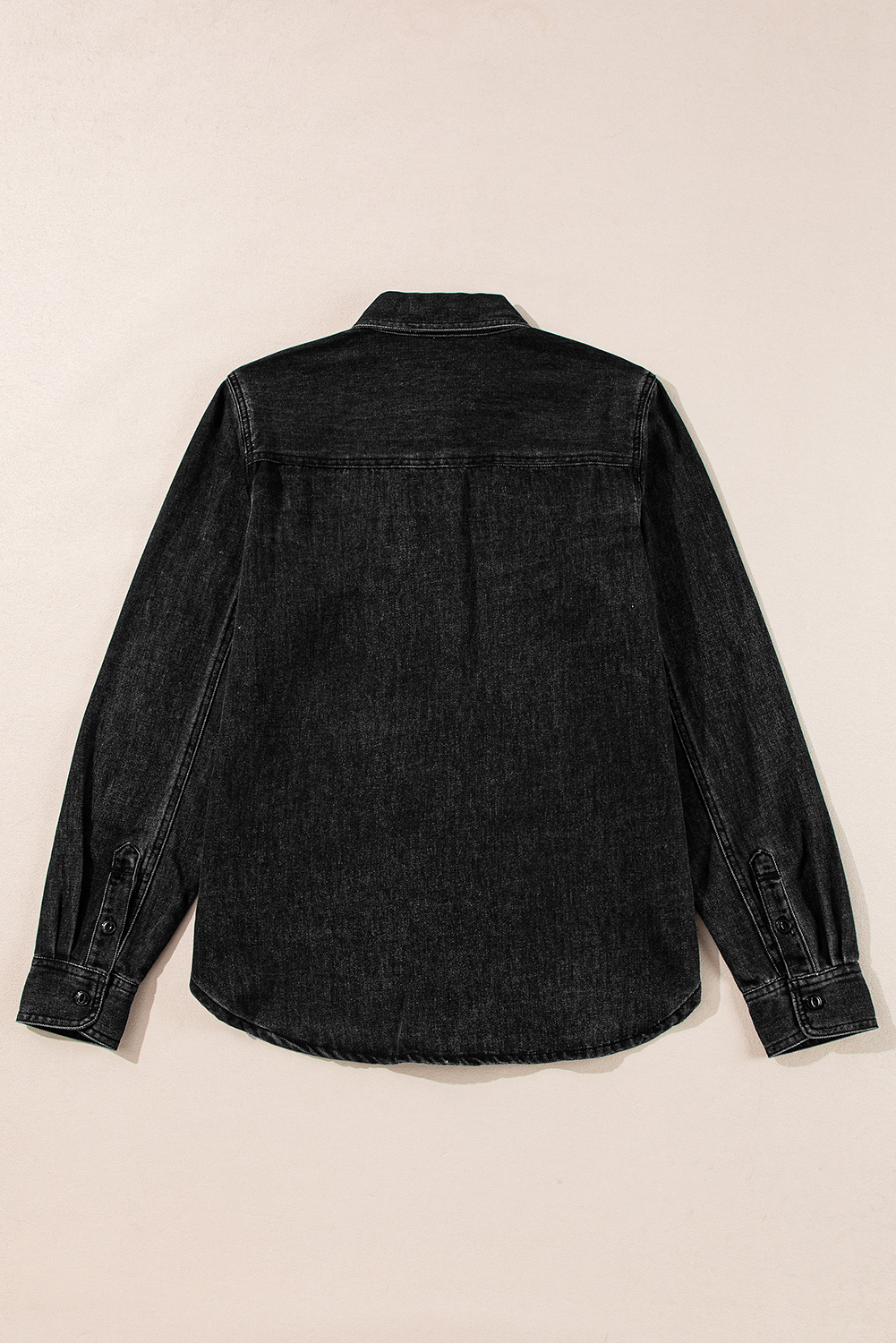 Black Flap Pocket Buttons Collared Jean Jacket - Image 7