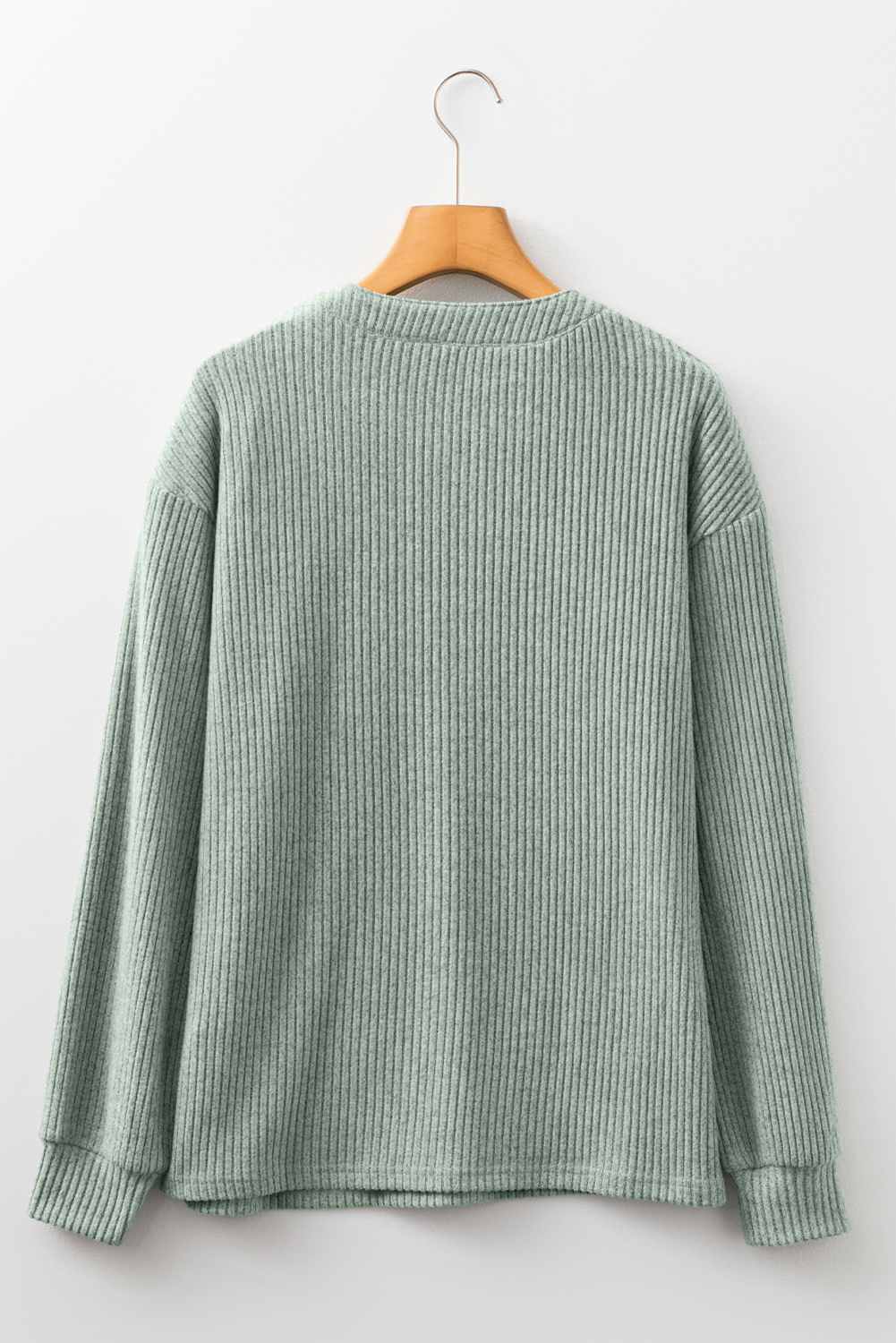 Clearly Aqua Ribbed Texture Drop Shoulder Henley Knit Top - Image 4