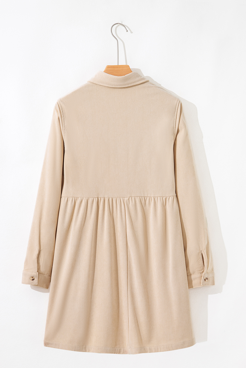 Oatmeal Corduroy Half Button Collared Long Sleeve Mini Dress - Image 5