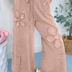 Buckskin Flower Patch Mineral Washed Terry Knit Cropped Wide Leg Pants