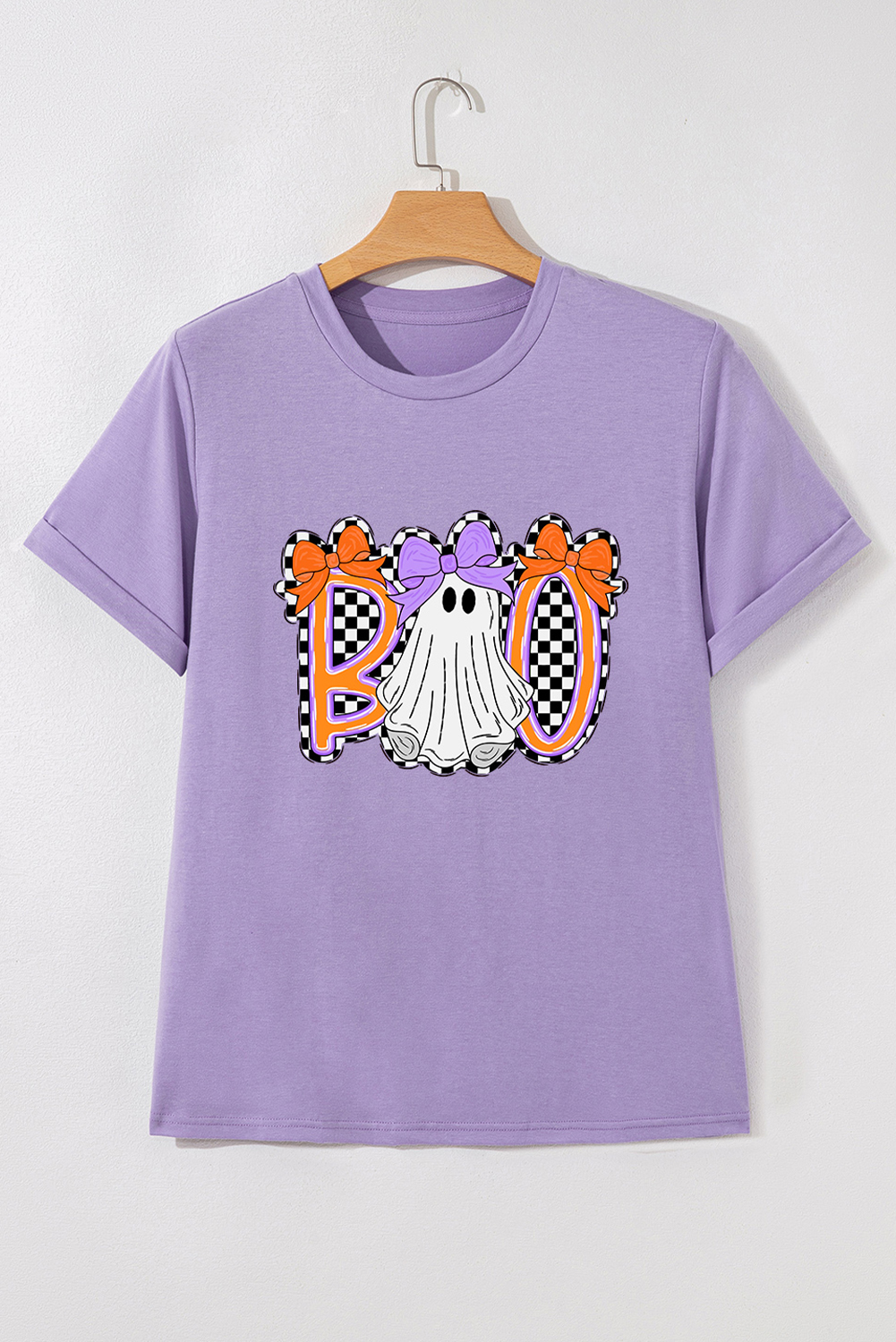 Wisteria Boo Checkered Bow Ghost Halloween Graphic Tee - Image 8