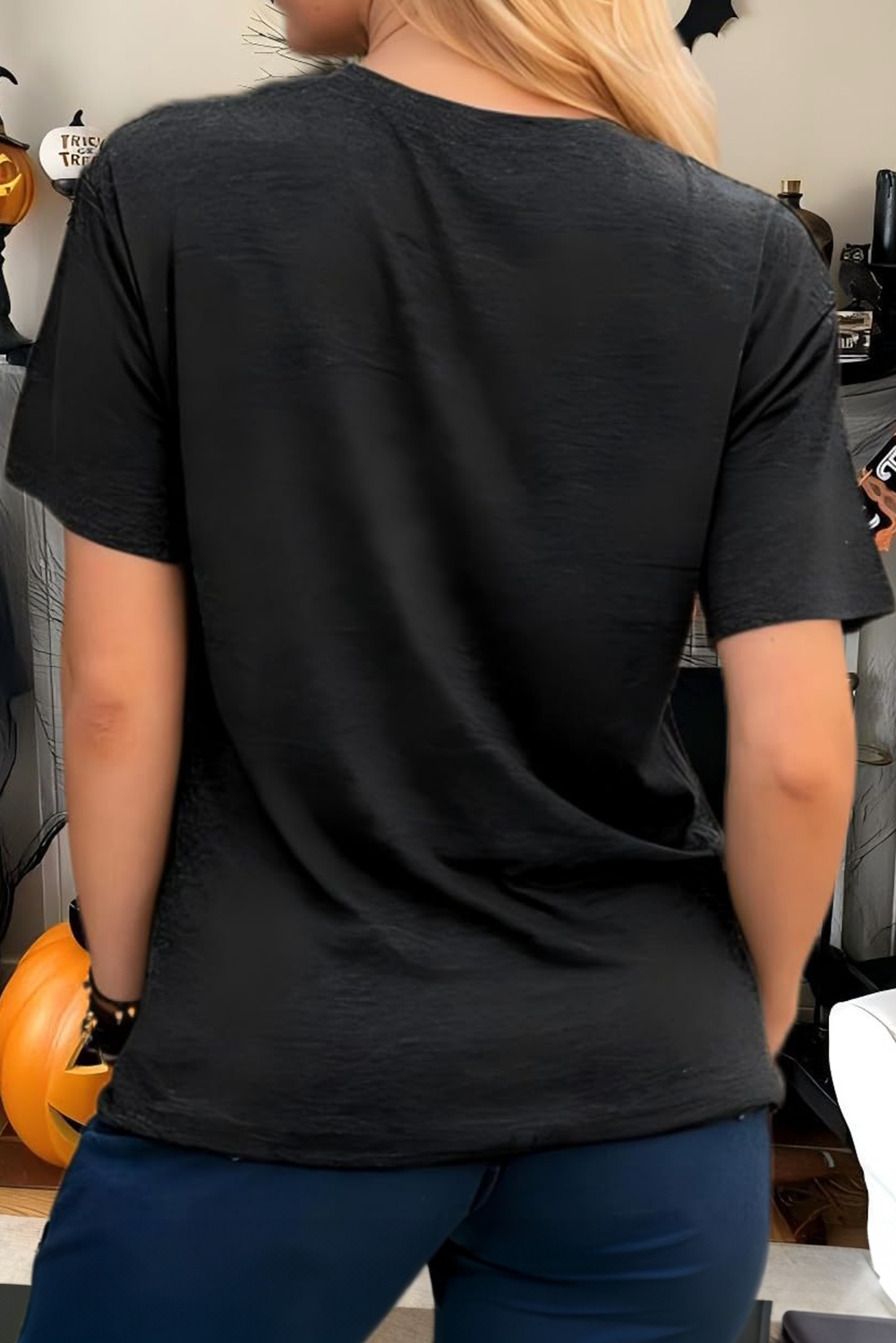 Black GOBBLE Leopard Letter Print Turkey Bow Graphic T Shirt - Image 4