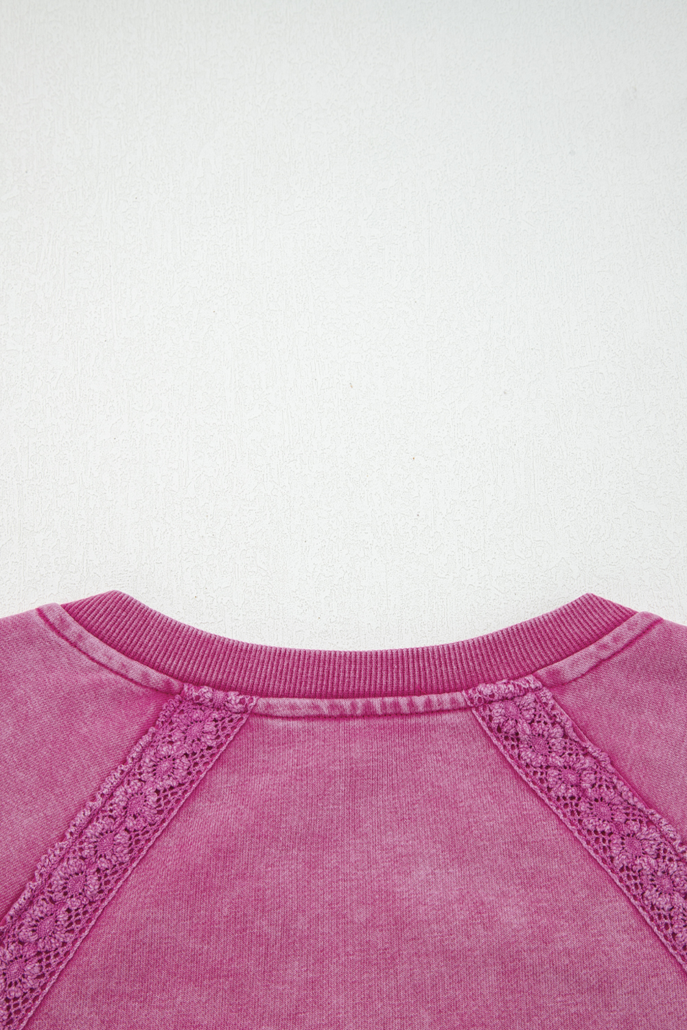 Rose Red Lace Patchwork Detail Notched Neck Mineral Wash Baggy Sweatshirt - Image 5