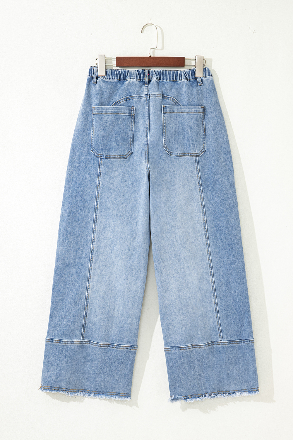 Beau Blue Drawstring Seam Detail Raw Hem Wide Leg Denim Pants - Image 3