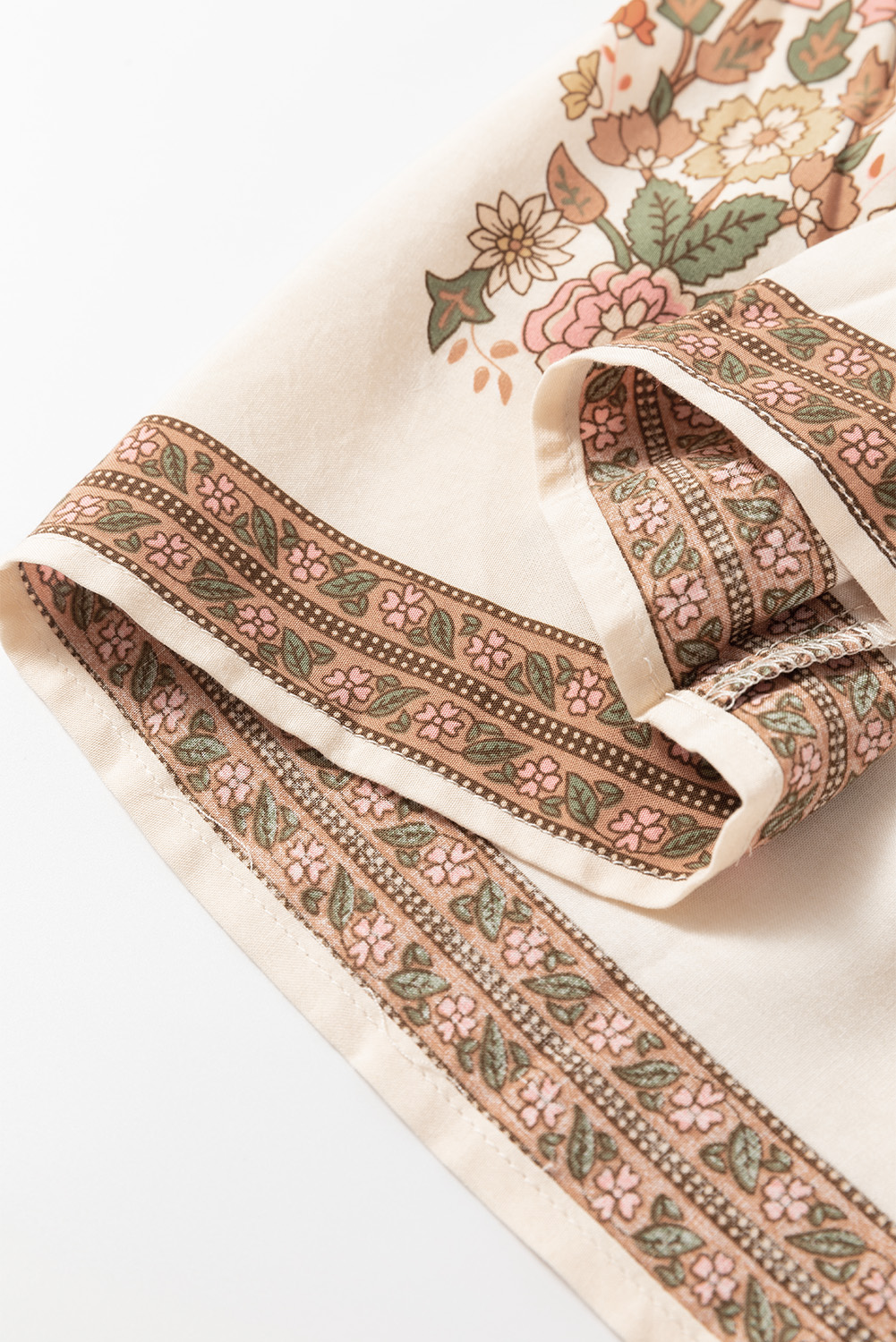 Apricot Floral Print Tassel Drawstring V Neck Loose Mini Dress - Image 7