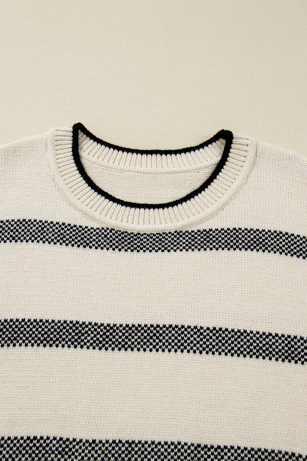Apricot Stripe Wide Sleeve Drop Shoulder Crew Neck Plus Sweater - Image 7