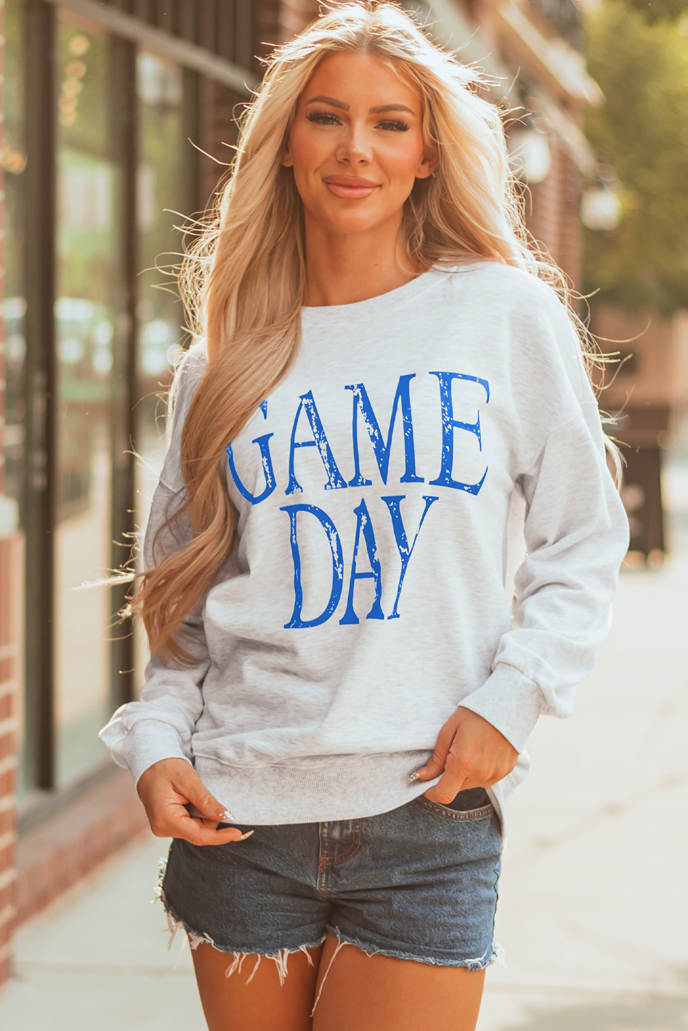 Blue Vintage Washed GAME DAY Graphic Baggy Sweatshirt - Image 4
