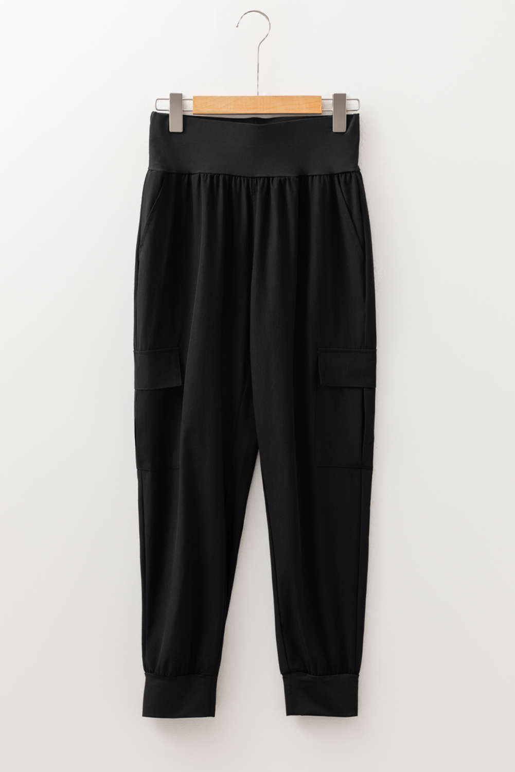 Black Elastic High Waist Pocketed Cargo Jogger Pants - Image 6