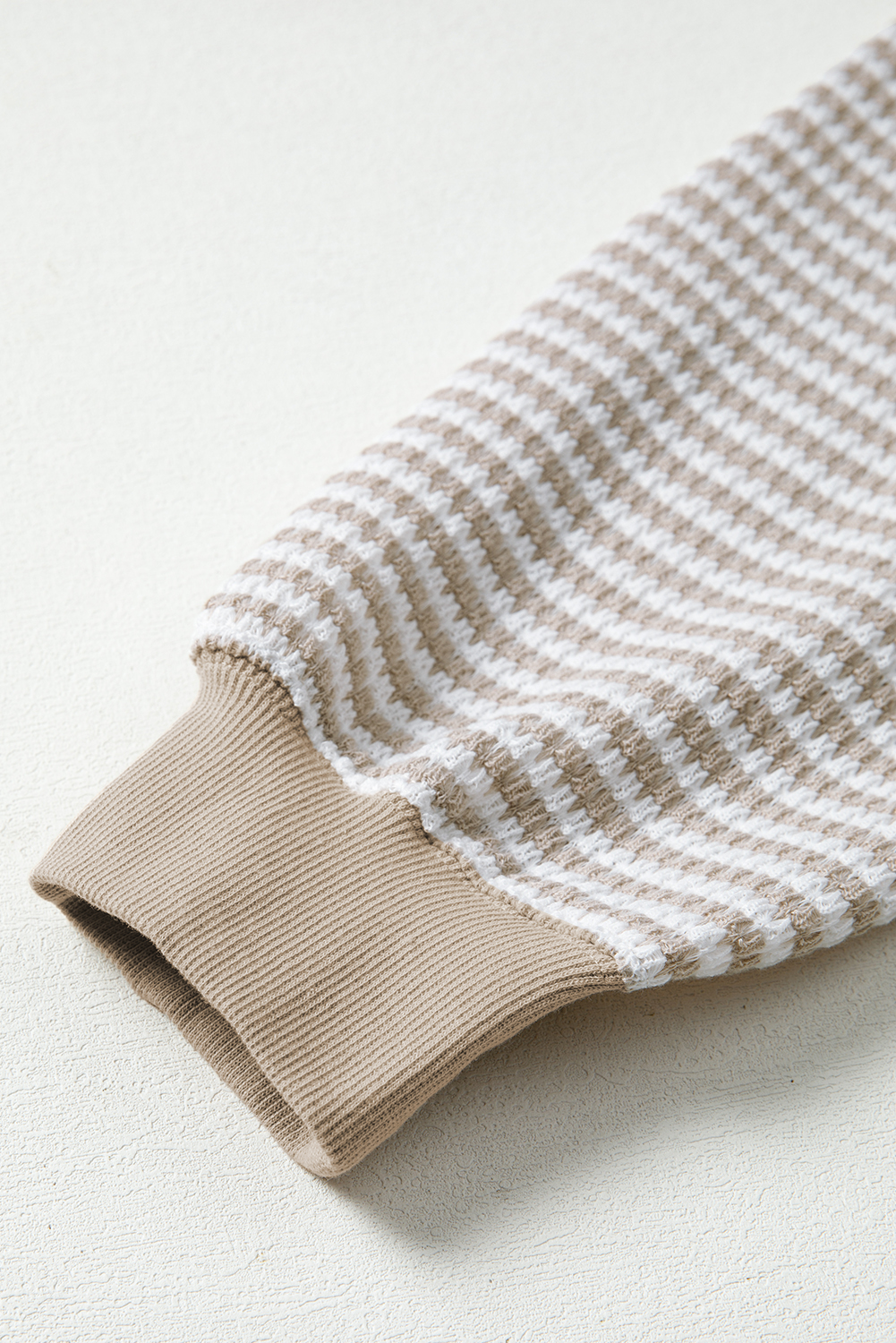 Brown Stripe Ribbed Trim Drop Shoulder Long Sleeve Oversize Top - Image 7