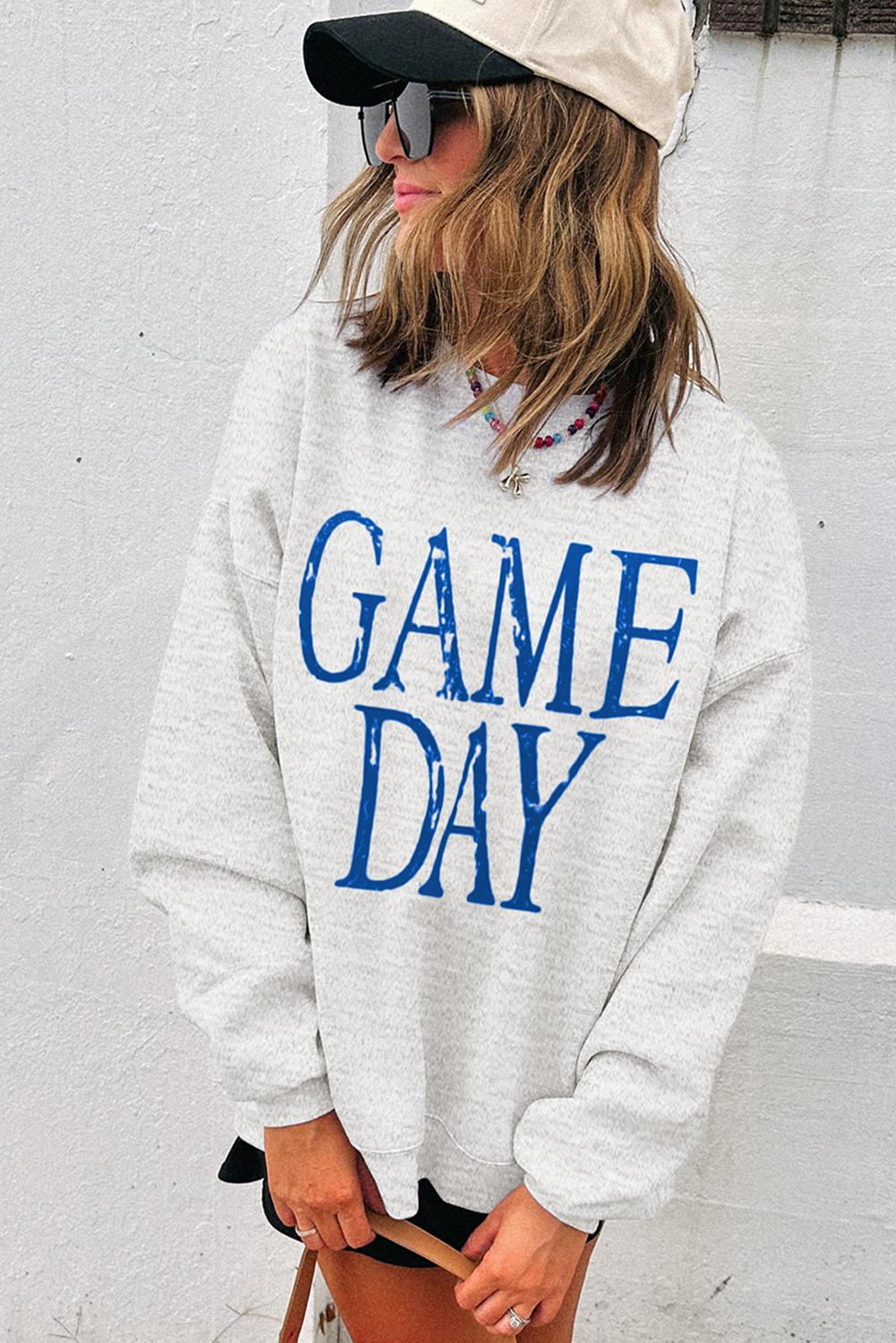 Blue Vintage Washed GAME DAY Graphic Baggy Sweatshirt - Image 8