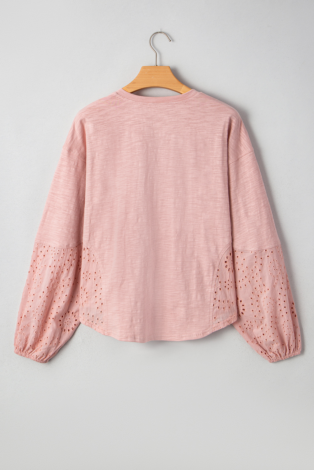 Light Pink Keyhole Notch V Neck Batwing Sleeve Blouse - Image 7