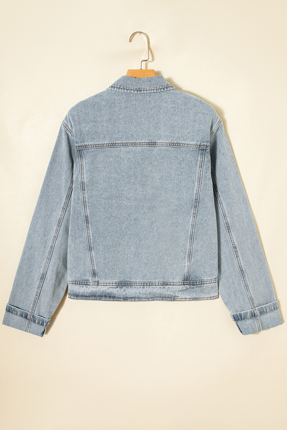 Beau Blue Street Style Zip Up Washed Denim Jacket - Image 7