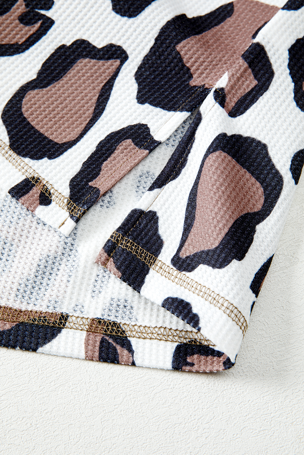 Apricot Oversized Leopard Contrast Mixed Texture Patchwork Zip Up Drop Shoulder Hoodie - Image 8