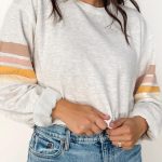 Light Grey Multicolored Striped Patchwork Drop Shoulder Sweatshirt