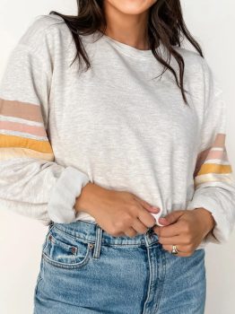 Light Grey Multicolored Striped Patchwork Drop Shoulder Sweatshirt