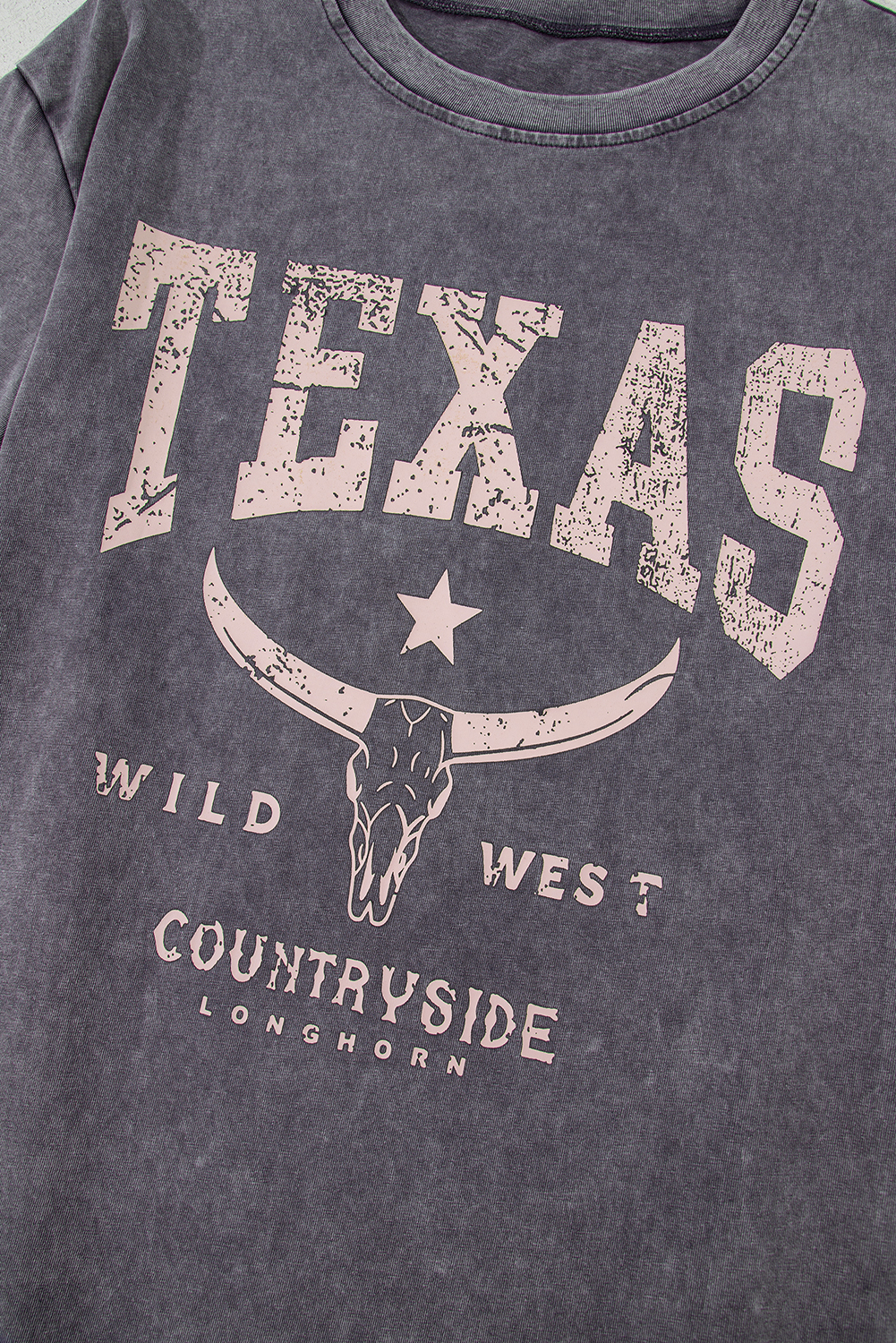 Medium Grey TEXAS Steer Head Graphic Mineral Wash Oversized T Shirt - Image 7