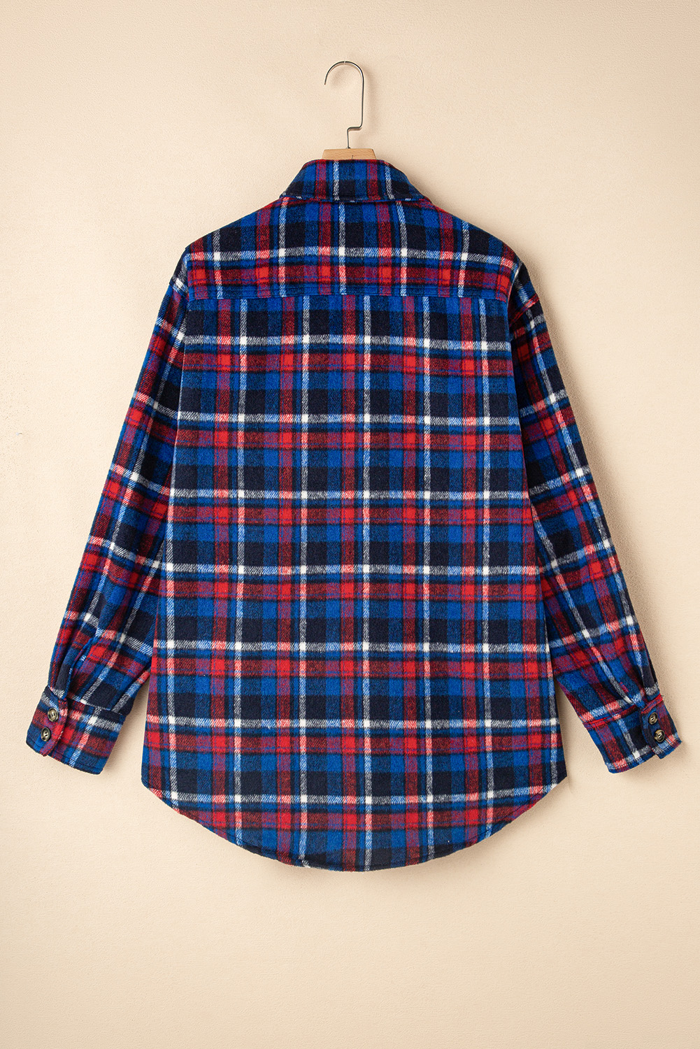 Navy Blue Plaid Flap Pocket Button Up Shacket - Image 4