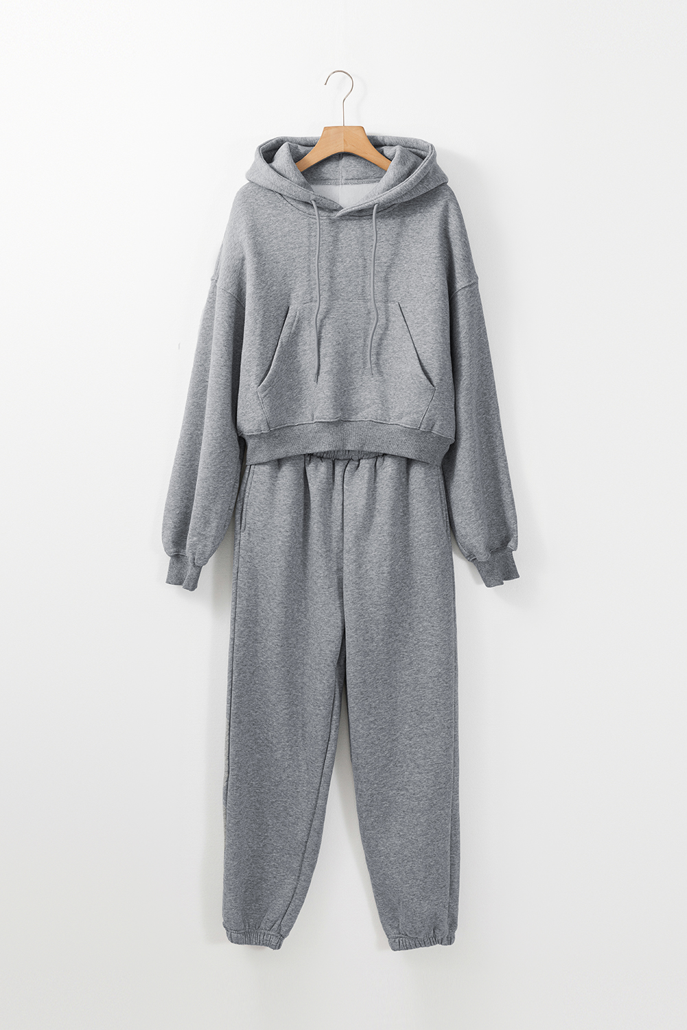 Gray Solid Drop Shoulder Hoodie and Joggers Activewear Set - Image 8