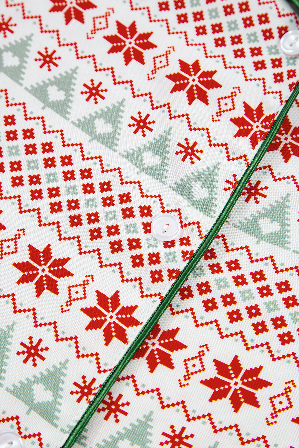 White Christmas Pattern Print Shirt Style Long 2pcs Pajama Set - Image 7