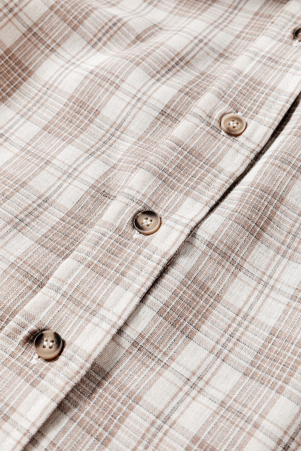 Khaki Checkered Print Loose Fit Buttoned Hooded Shacket - Image 7