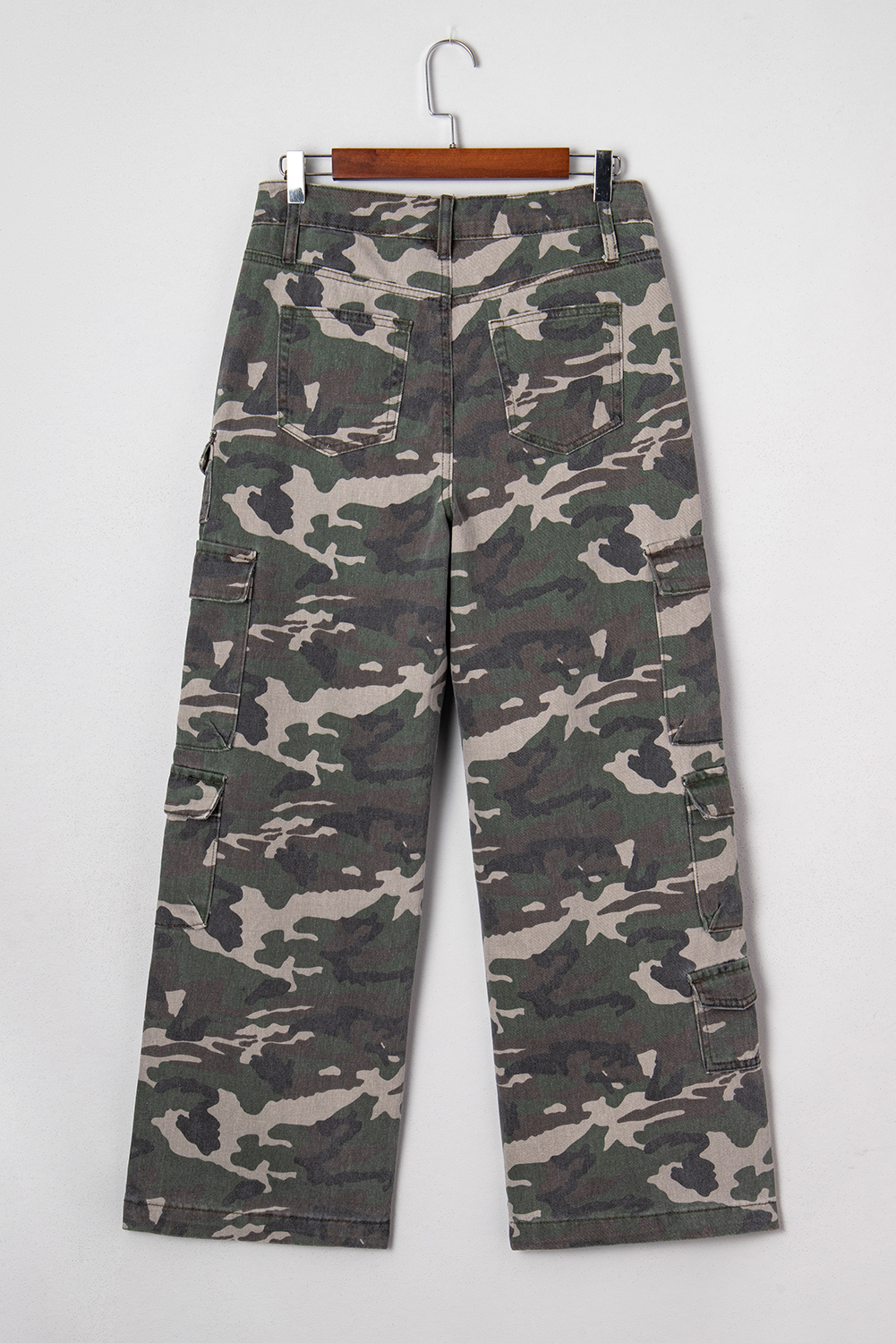 Green Camo Denim Cargo Wide Leg Pants - Image 5