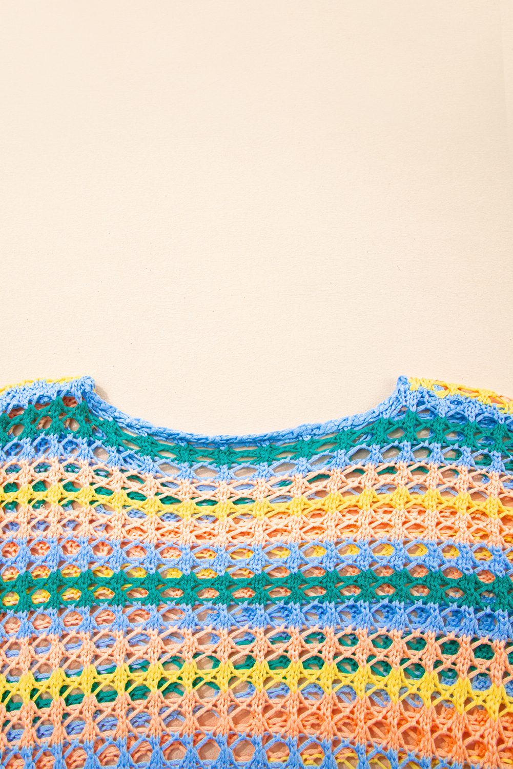 Beau Blue Multi Stripe Open Knit Sweater Beach Cover Up - Image 6