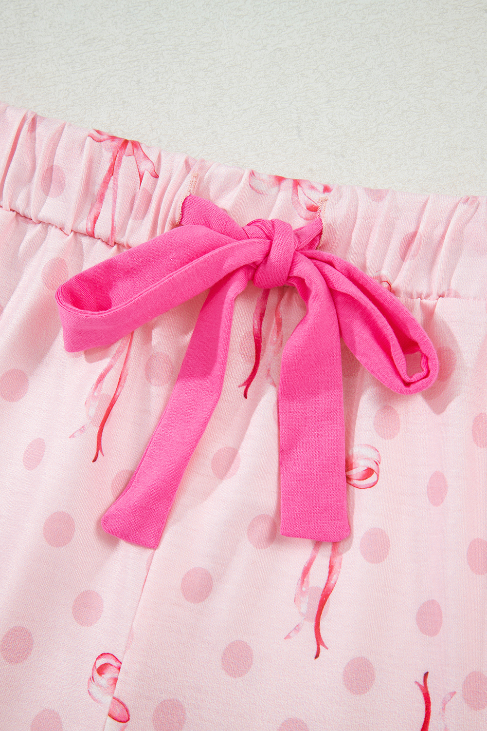 Pink Bow Print Contrast Pipping Short Pajamas Set - Image 8