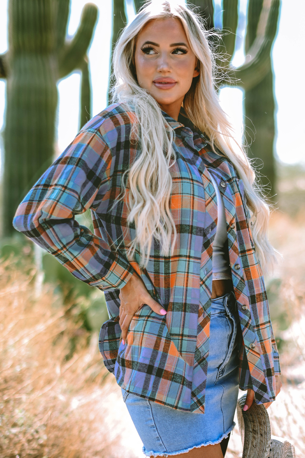 Orange Plaid Print Loose Vintage Shirt - Image 4