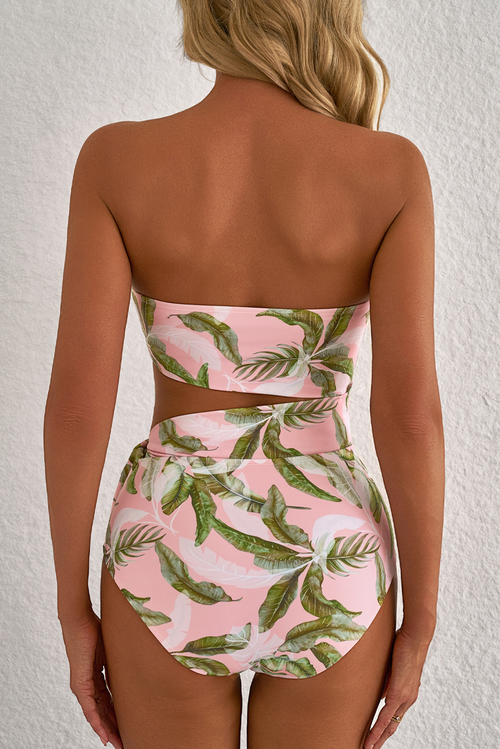 Pink Tropical Asymmetric Cut out Halter Backless One Piece Swimwear - Image 2