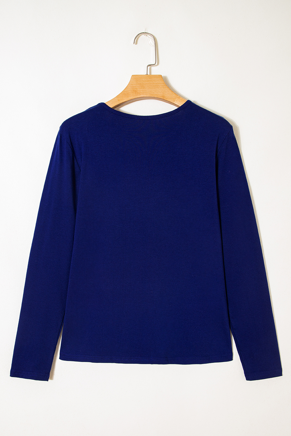Navy Blue Asymmetric Seam Detail Solid Color Long Sleeve Top - Image 7
