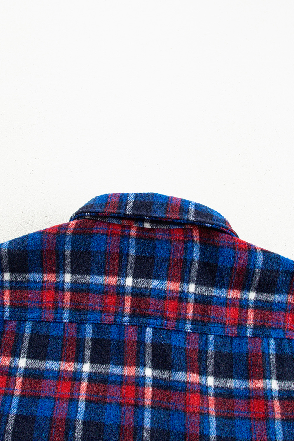 Navy Blue Plaid Flap Pocket Button Up Shacket - Image 8