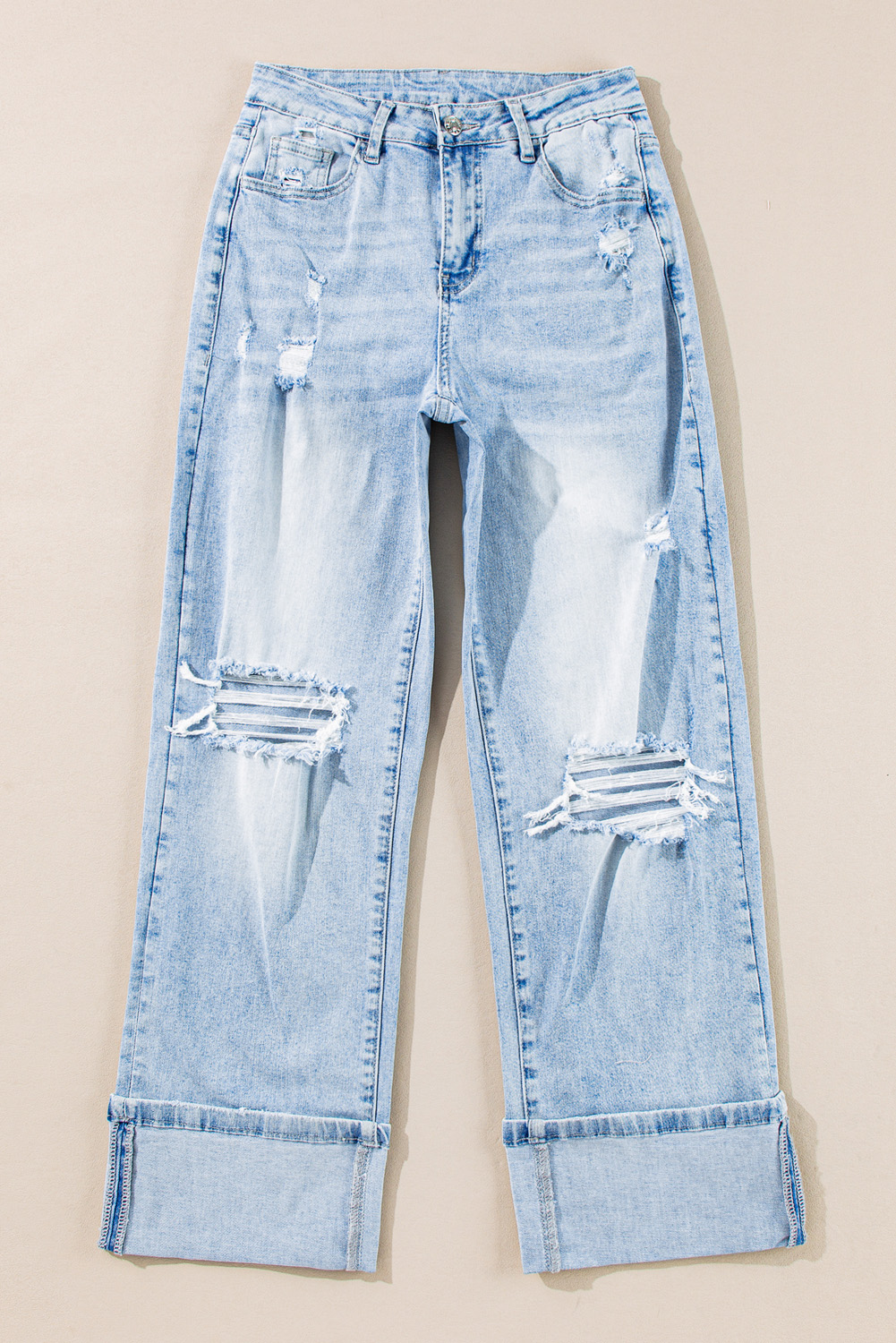 Beau Blue Light Wash Distressed Straight Jeans - Image 4