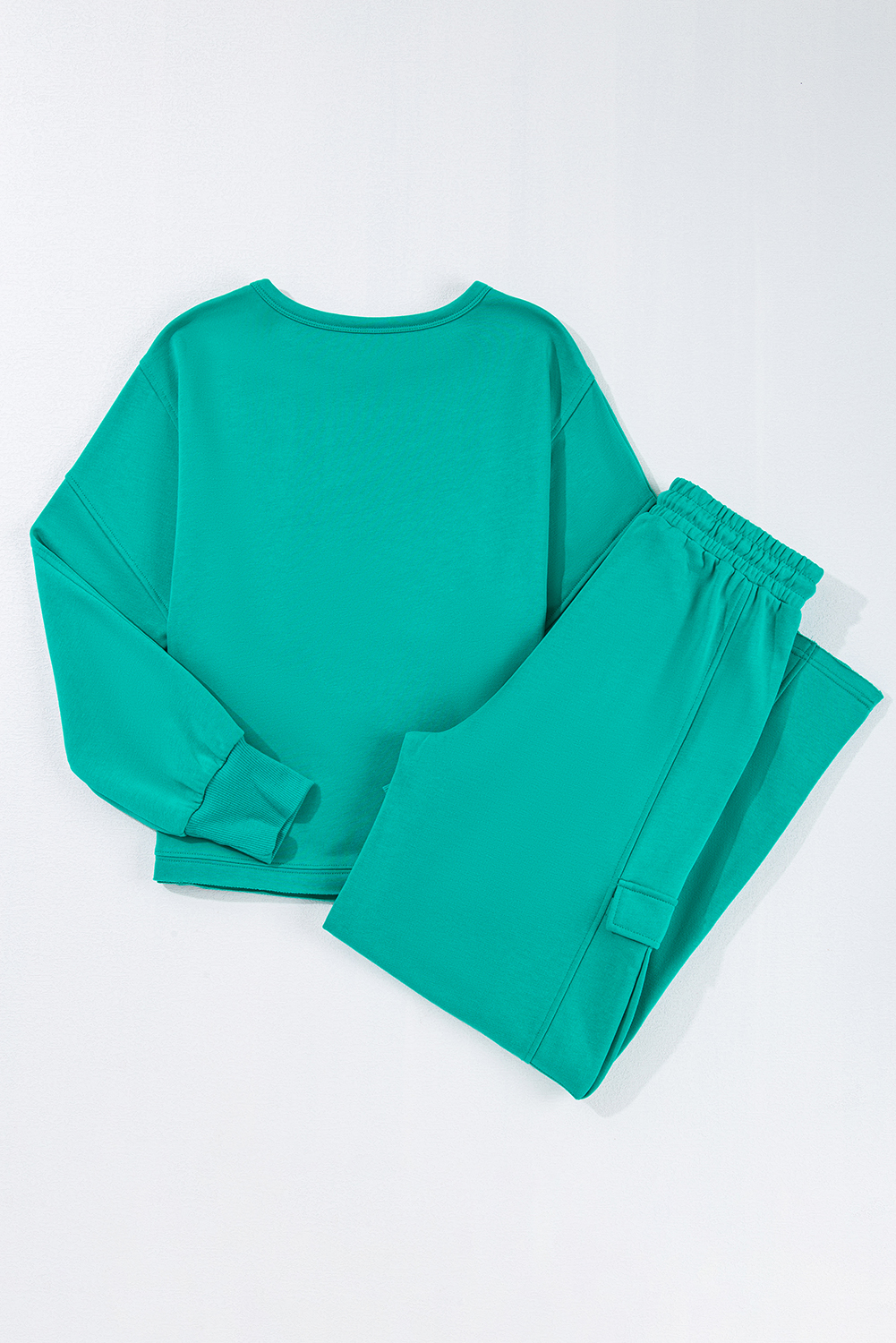 Solid Color Pullover Top and Cargo Pants Set - Image 5