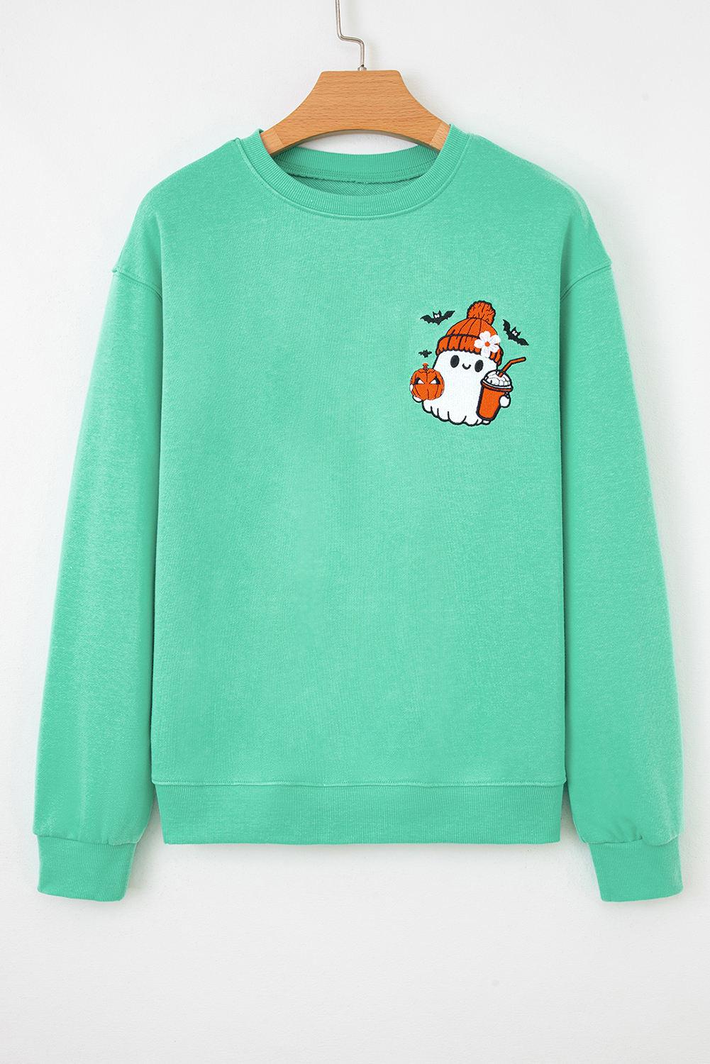 Aruba Blue Cute Halloween Ghost Embroidered Casual Sweatshirt - Image 3