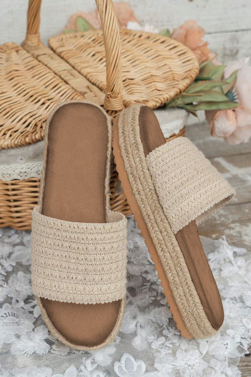 White Boho Woven Non-slip Wedge Slippers - Image 5