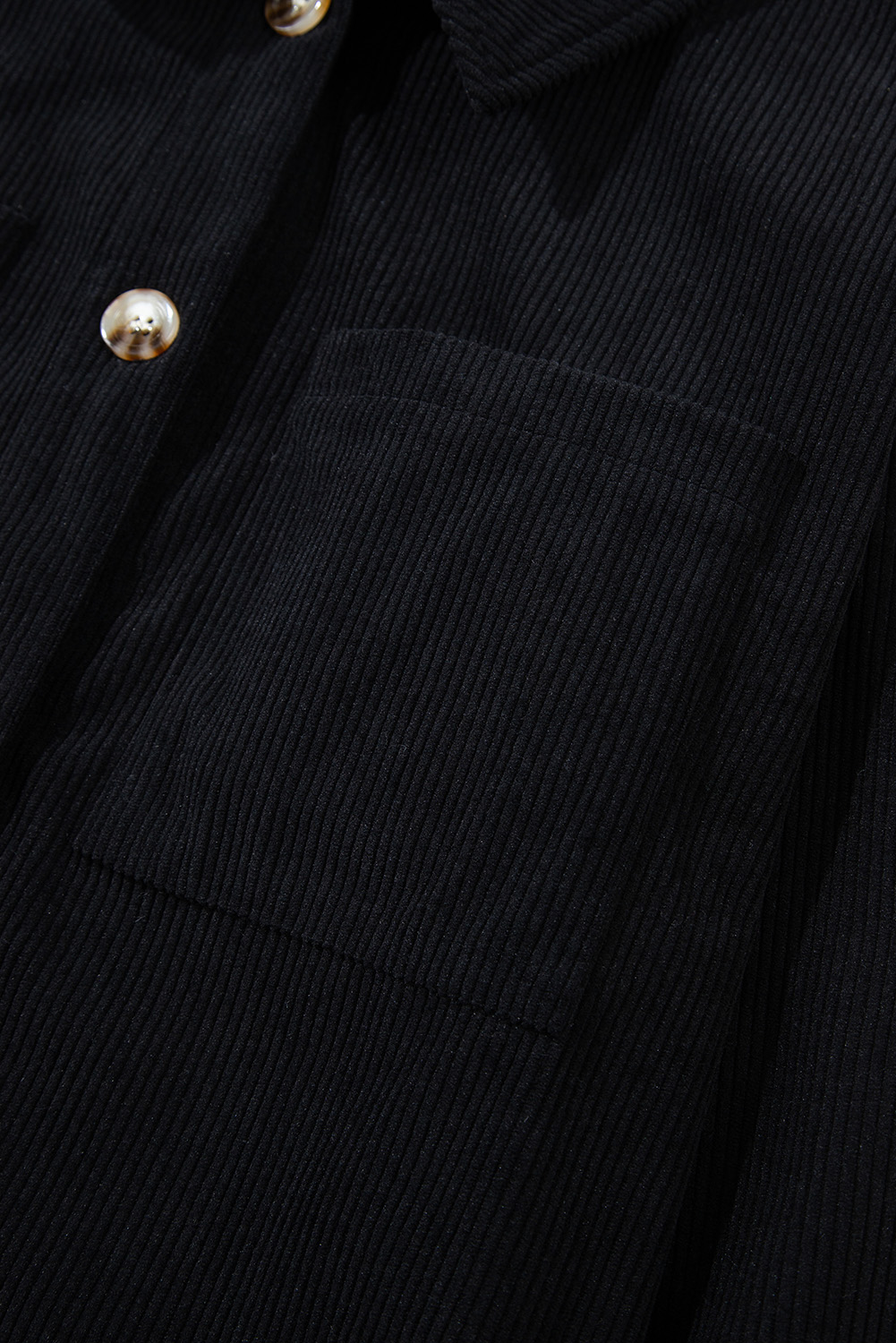 Black Hooded Drawstring Pockets Corduroy Shacket - Image 7