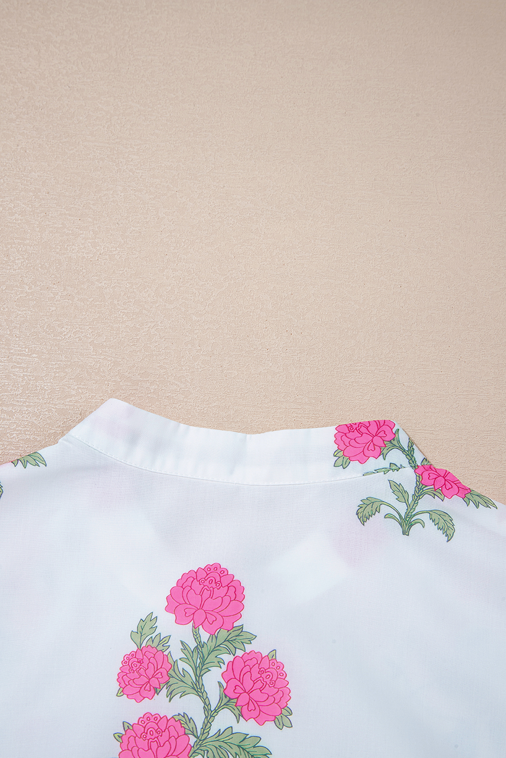 White Floral Print Half Button Mandarin Neck 3/4 Sleeve Maxi Dress - Image 5