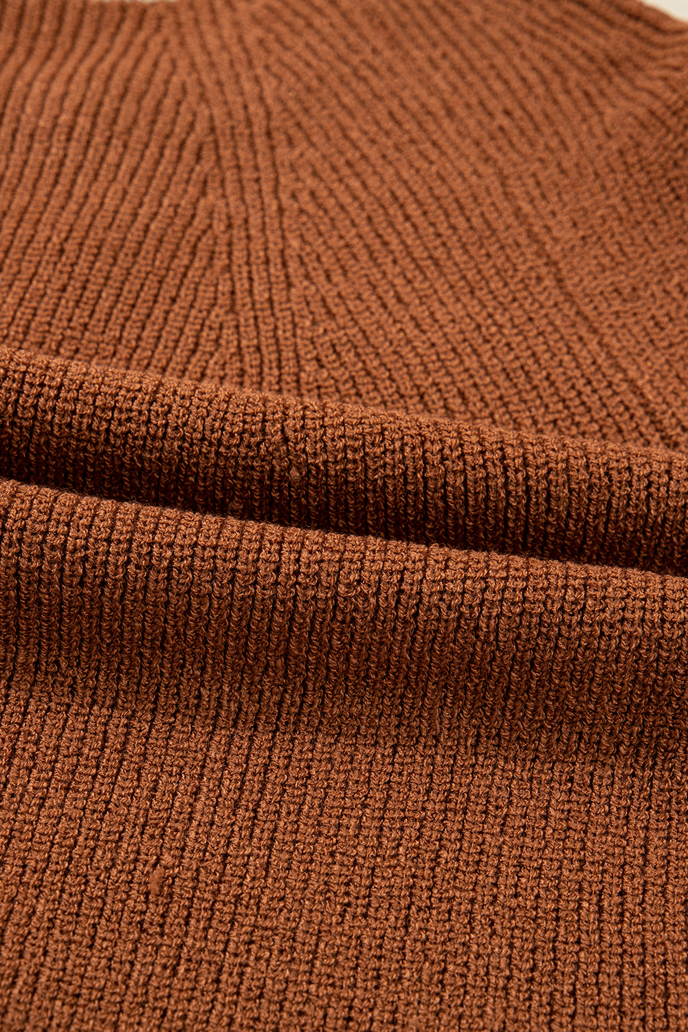 Chestnut Contrast Knit V Neckline Short Cardigan - Image 8