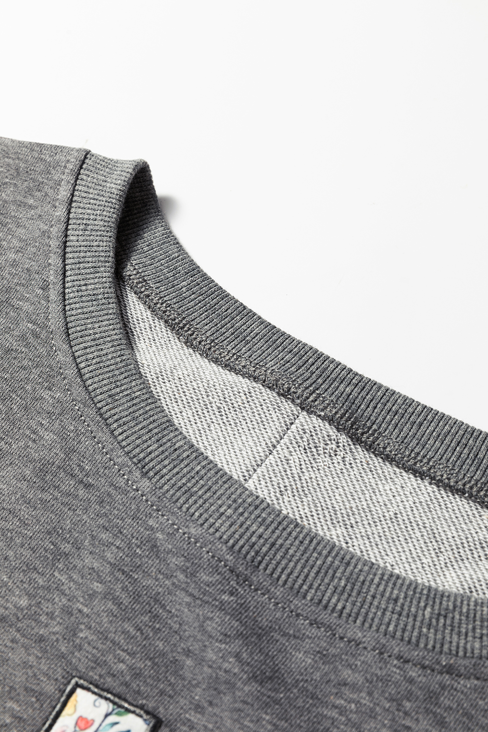 Dark Grey LOVE Graphic Exposed Seam Patchwork Uneven Hem Chic Sweatshirt - Image 6