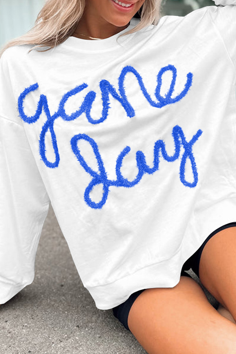 White Tinsel Game Day Drop Shoulder Graphic Sweatshirt - Image 5