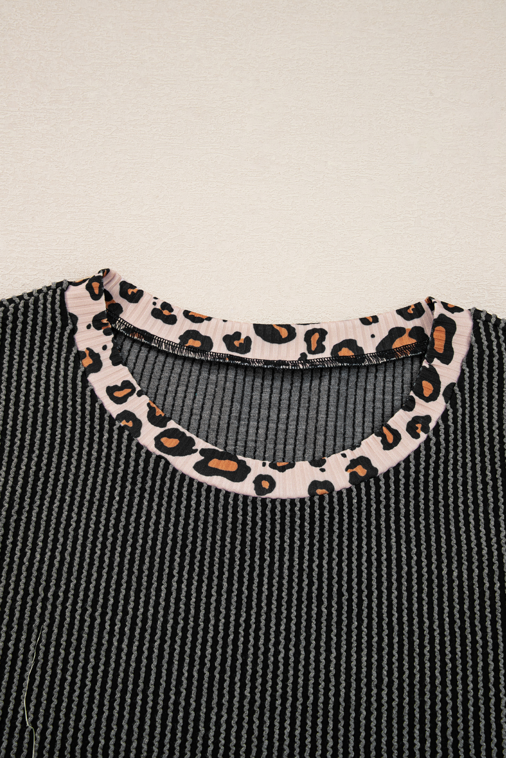 Carbon Grey Twisted Rib Texture Leopard Patchwork Detail 2pcs Pant Set - Image 5