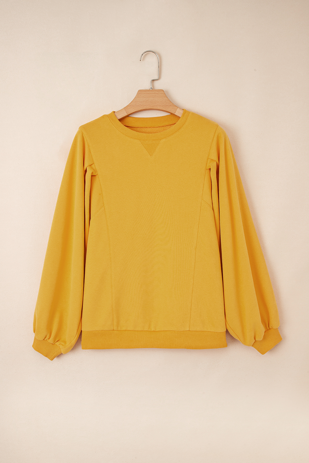 Citrus Pleated Balloon Sleeve Pullover Solid Sweatshirt - Image 4