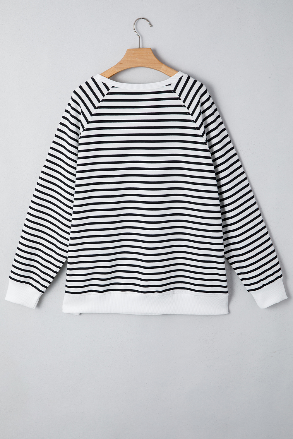 Black Stripe Raglan Sleeve Side Slits Loose Sweatshirt - Image 5