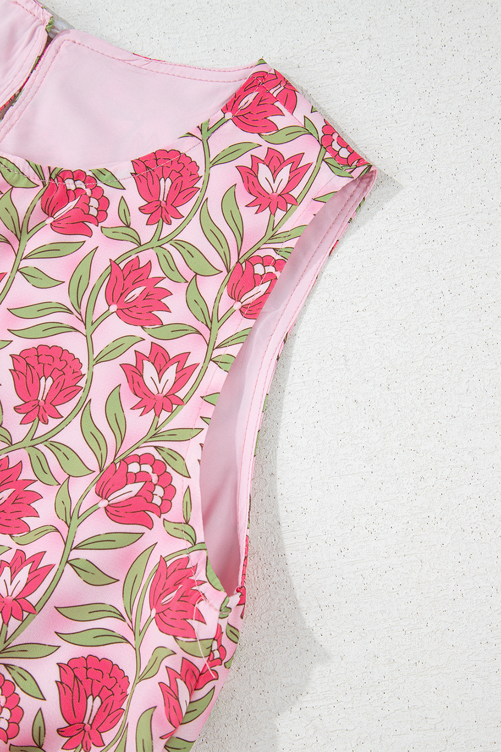 Pink Floral Print Puffy Cropped Tank and Mini Skirt Set - Image 7